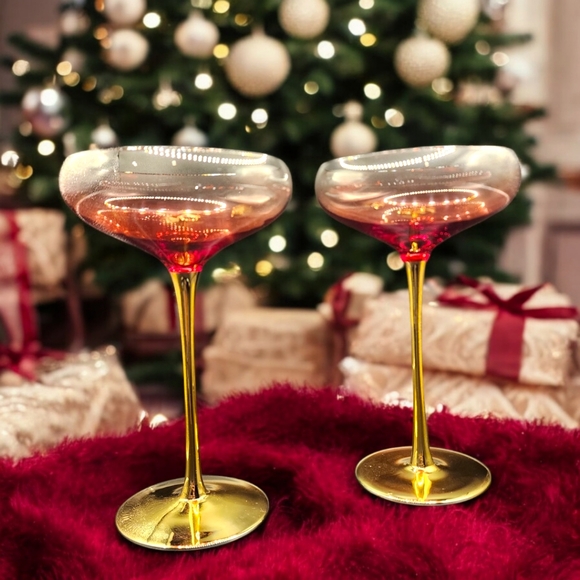 Hand Crafted Other - Handcrafted Red and Dipped Gold Stem Cocktail Coupe